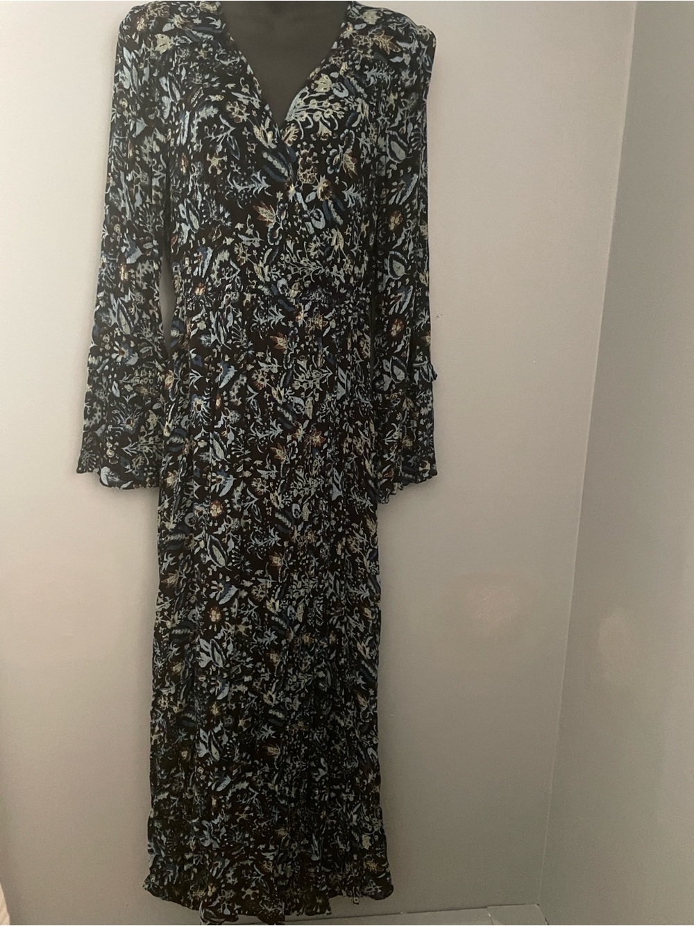 Urban Outfitters Black Maxi Dress with Blue Floral Print